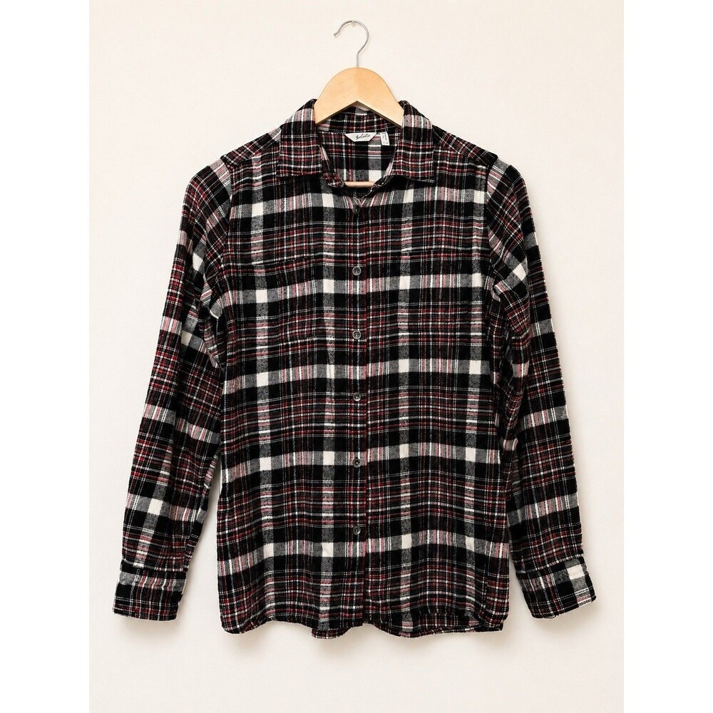 Woolrich Black Red White Checked Long Sleeve Button Down Shirt Top Womens Medium